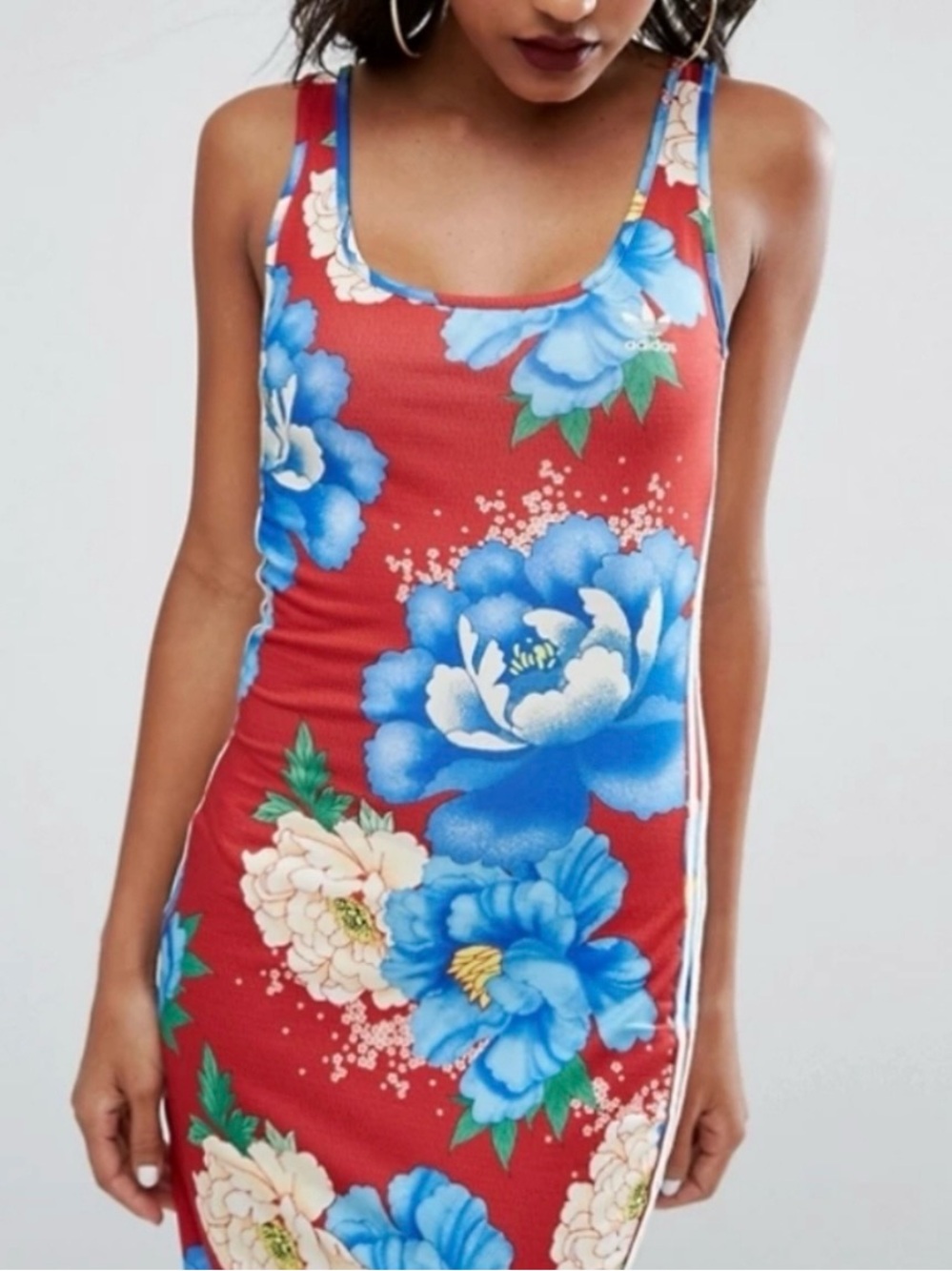 adidas x Farm Rio Chita Red & Blue Floral Bodycon Tank Dress
